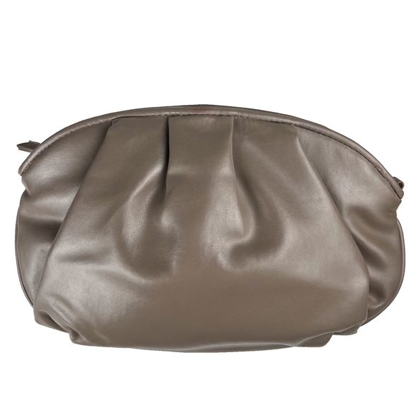 Vintage Handbags - Vintage Clamshell Leather Clutch Handbag Gold-Tone Hardware, Beige